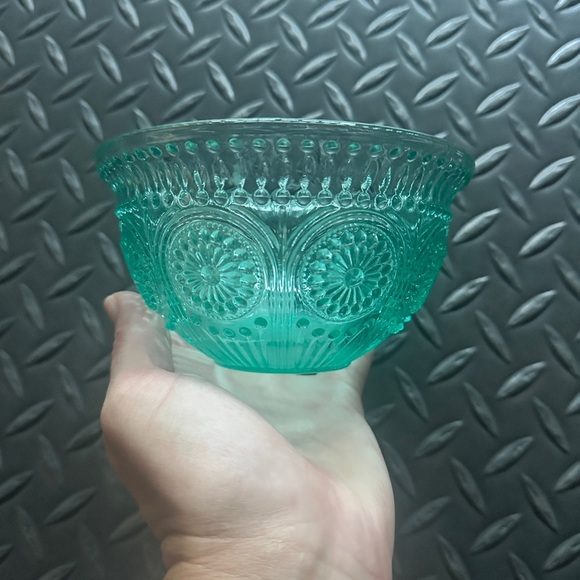 Vintage Pioneer Woman Turquoise Glass Teal Fruit Dessert Prep Bowl Adeline 13oz - Picture 4 of 7